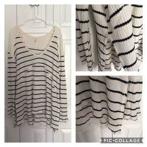 Free People Frayed Side Slit Waffle Knit Striped